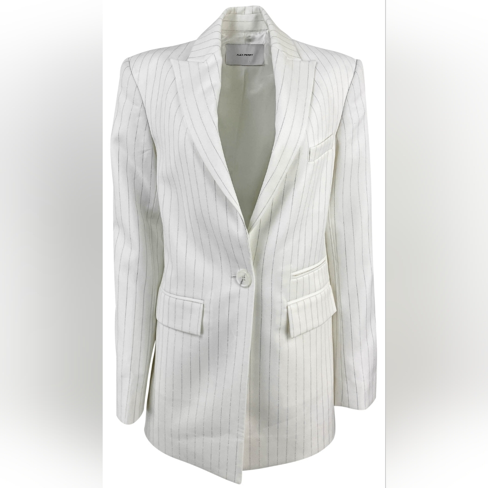 Alex Perry Single Breasted Crystal Ivory Pinstripe Blazer